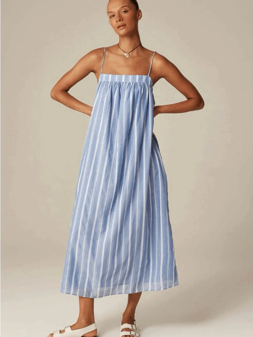 J. Crew Light Blue and White Striped Midi Slip Dress